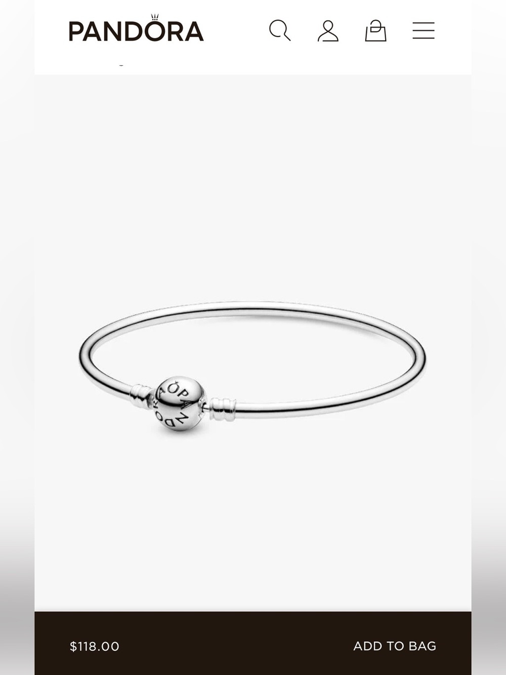 Pandora Silver Smooth Moments Bangle - Silver